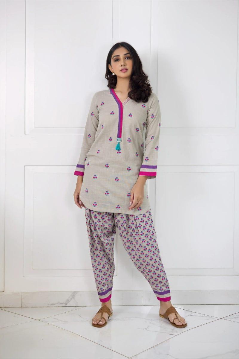 Shehrnaz-SHK 1012 - Beige Irish - Block Print - 2 Piece