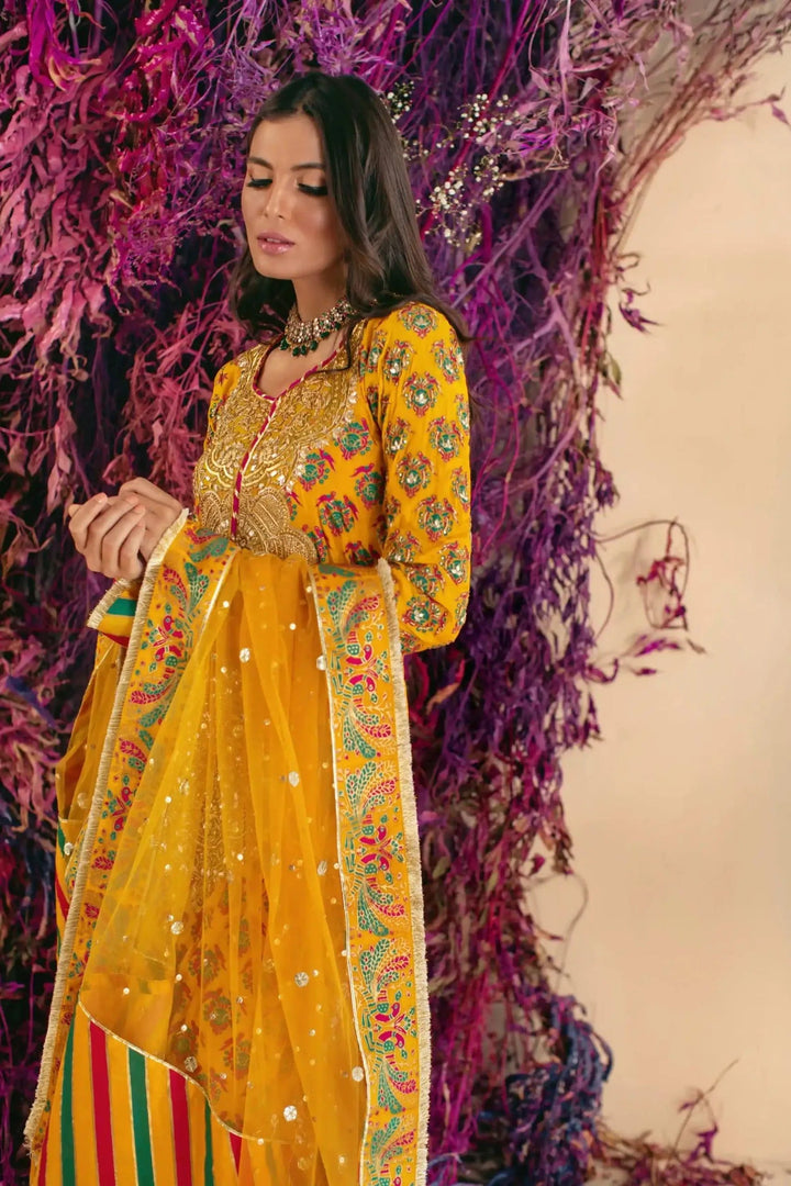 Shehrnaz - SHK-1017 - Yellow - Block Print - 3 Piece