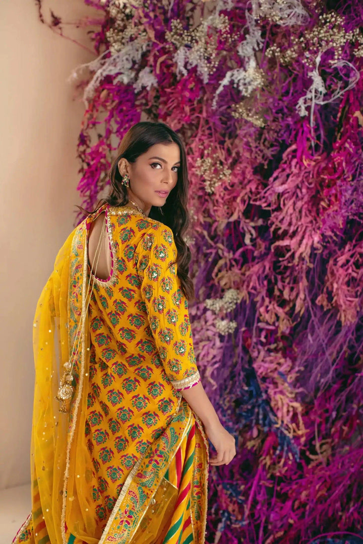 Shehrnaz - SHK-1017 - Yellow - Block Print - 3 Piece