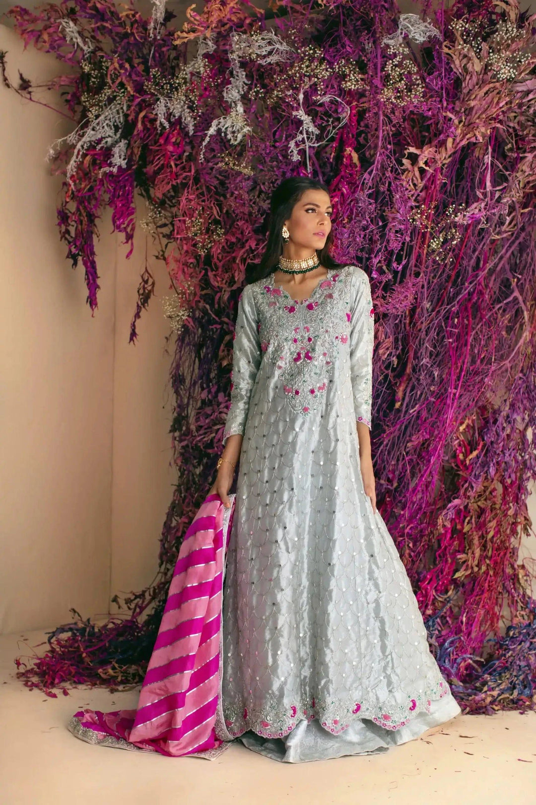 Shehrnaz - SHK-1023 - Silver - Anarkali - 3 Piece