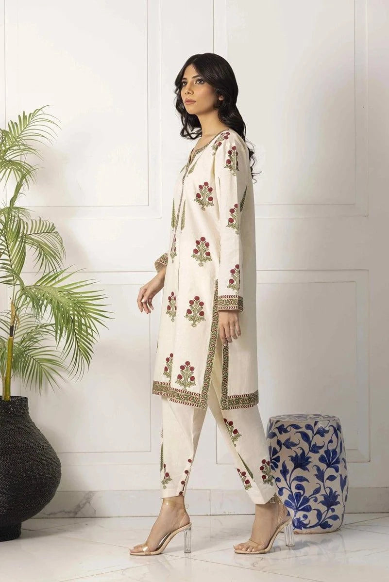 Shehrnaz - SHK-1032 - Off White - Block Print - 2 Piece