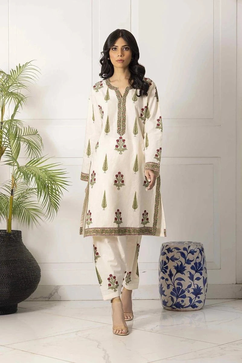 Shehrnaz - SHK-1032 - Off White - Block Print - 2 Piece