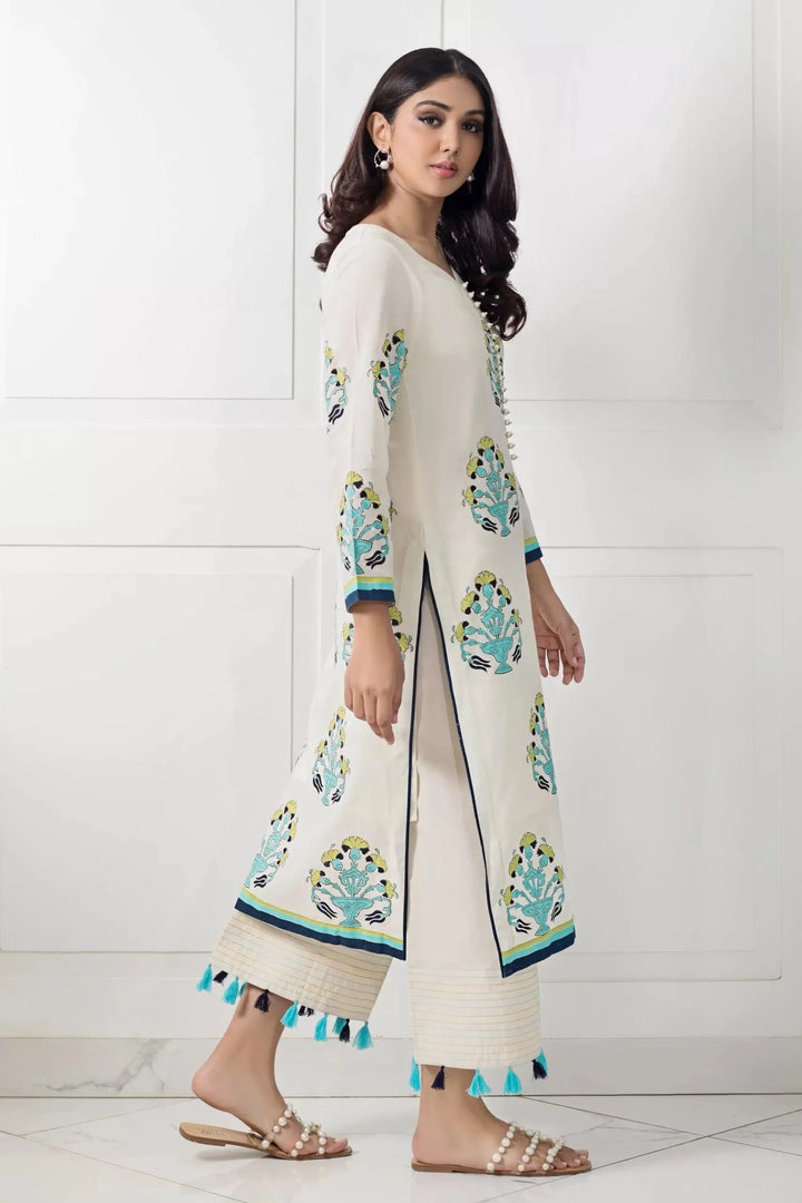 Shehrnaz - SHK-961 - Off-White - Block Print - 2 Piece