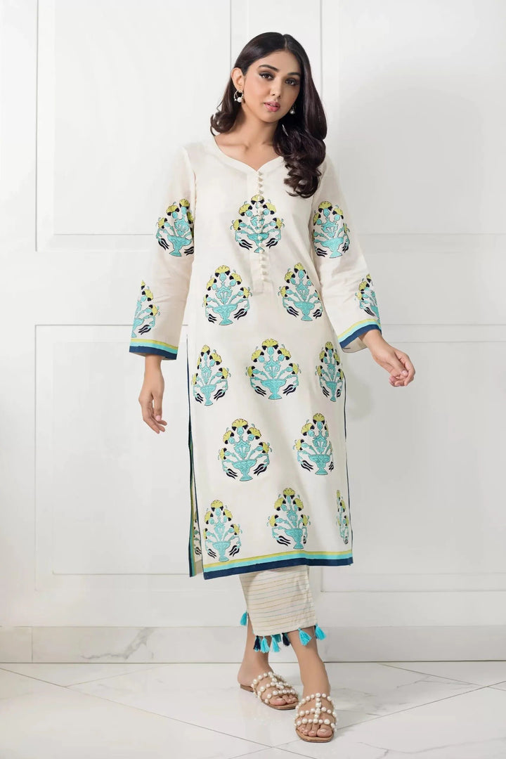 Shehrnaz - SHK-961 - Off-White - Block Print - 2 Piece