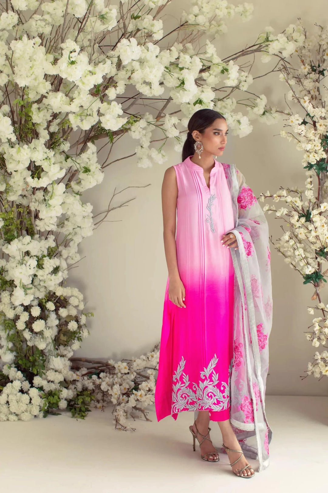 Shehrnaz - SHK-968 - Hot Pink - Shaded Shirt - 3 Piece