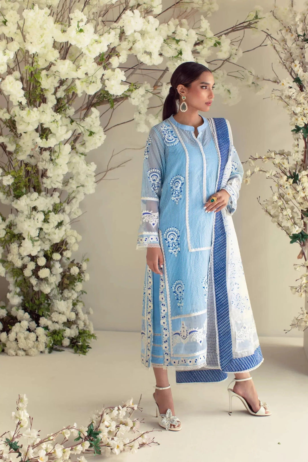Shehrnaz - SHK-969 - Light Blue - Khaadi Net - 3 Piece