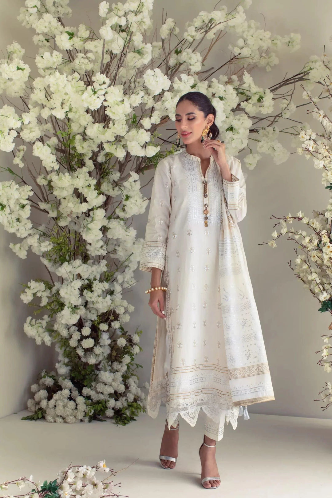 Shehrnaz - SHK-976 - Off-white - Block Print - 3 Piece