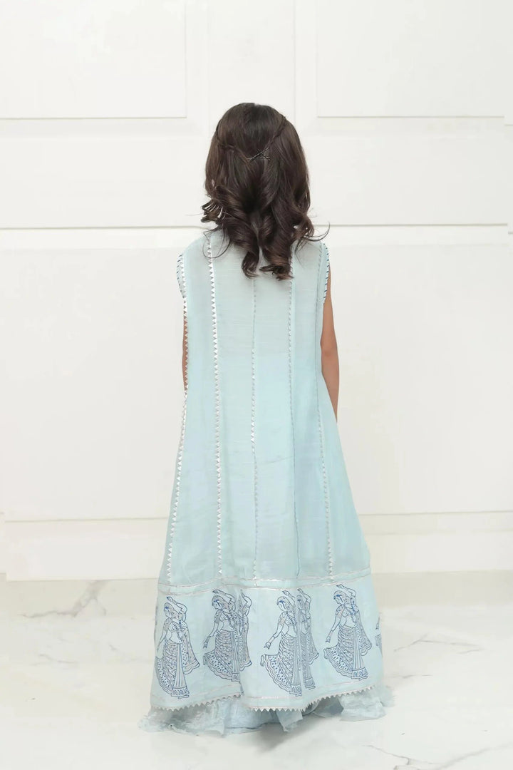 Shehrnaz - SHKK-982 - Light Blue - Block Print - Angarkha - 3 Piece