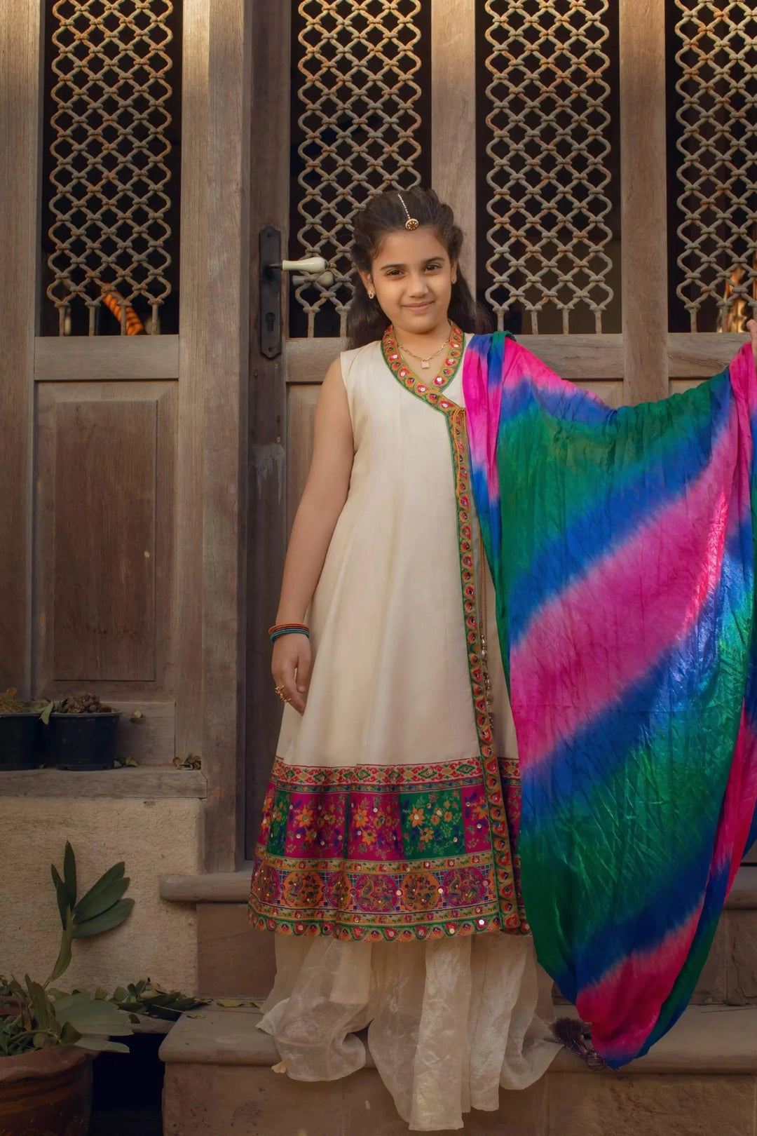 Shehrnaz - Silk Angarkha With Detailing With Coordinated Azaar And Dupatta – SHKK-1092