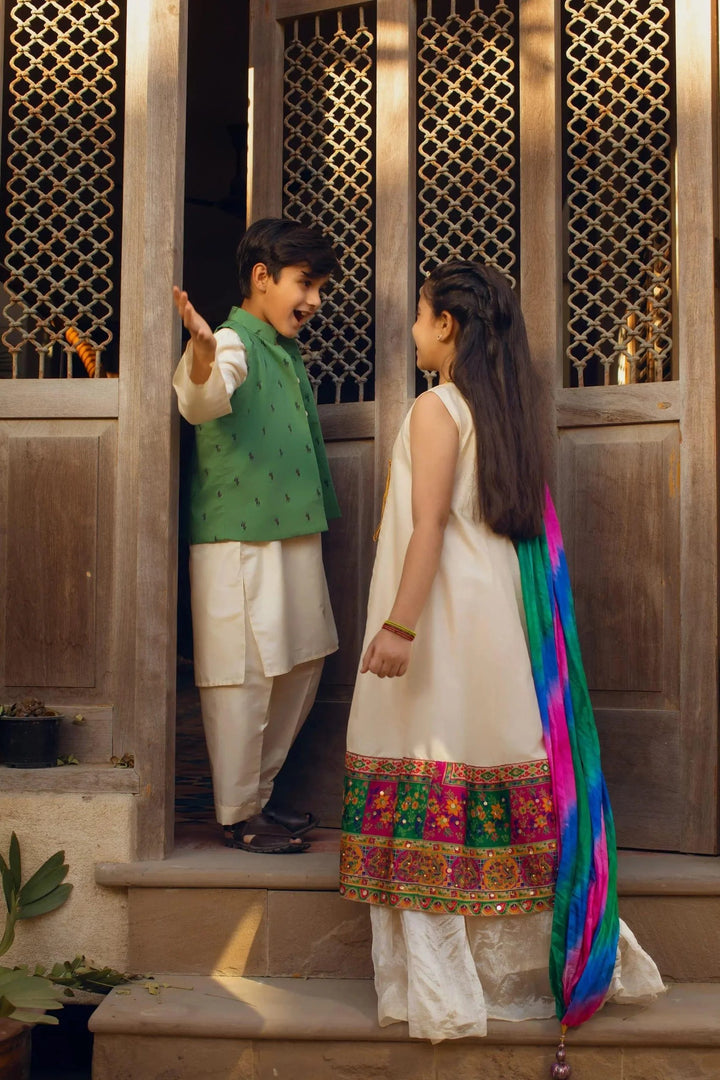 Shehrnaz - Silk Angarkha With Detailing With Coordinated Azaar And Dupatta – SHKK-1092