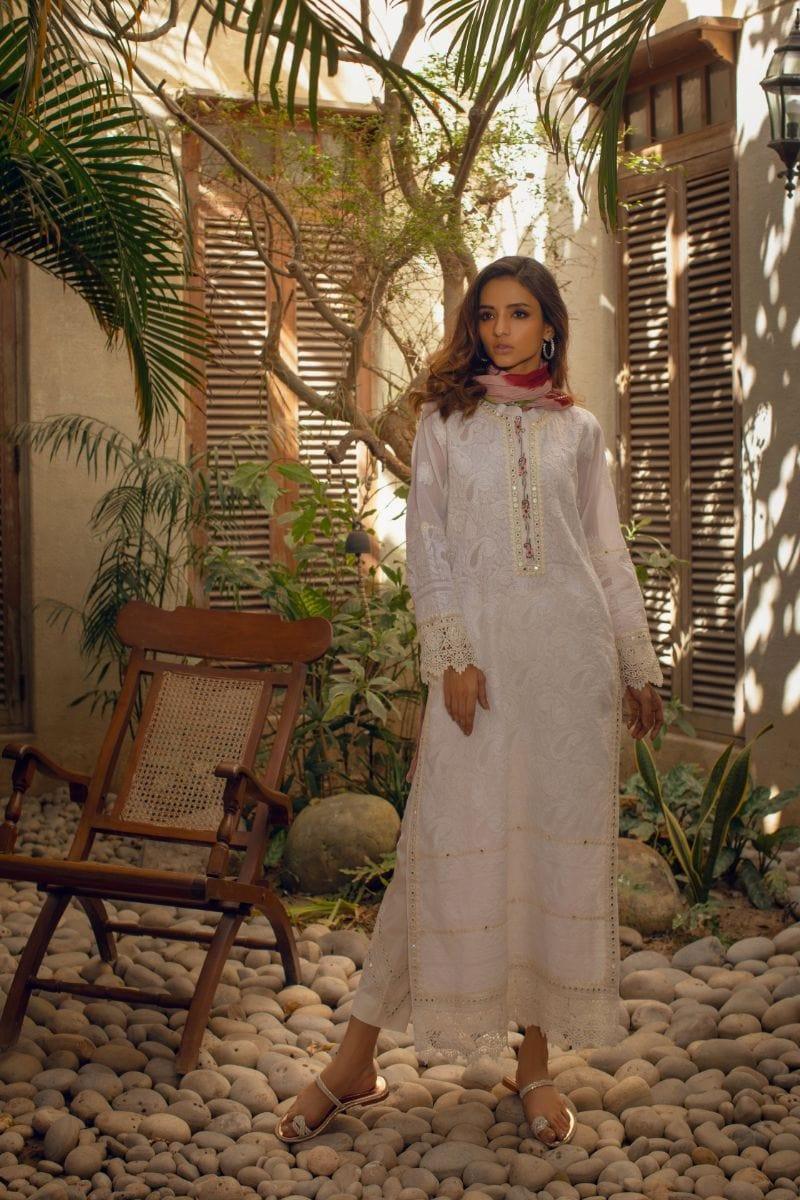 Shehrnaz - White Chikankari Kurta - SHK-1077