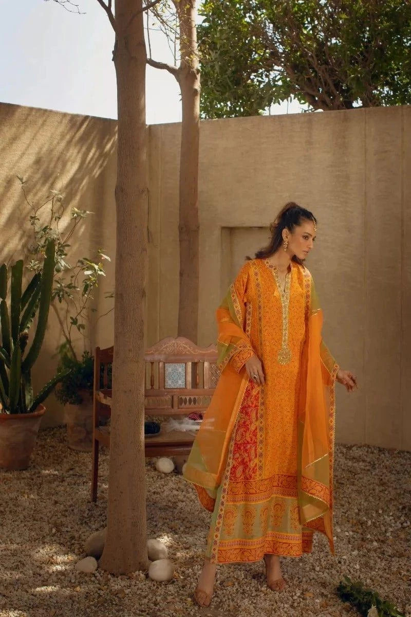 Shehrnaz - Yellow & Orange Block Printed Kaftan With Gotaa Work Paired With Block Printed Azaar – SHK-1069