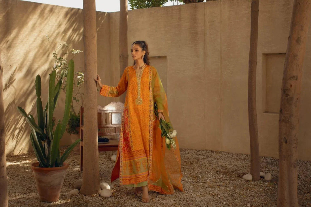 Shehrnaz - Yellow & Orange Block Printed Kaftan With Gotaa Work Paired With Block Printed Azaar – SHK-1069