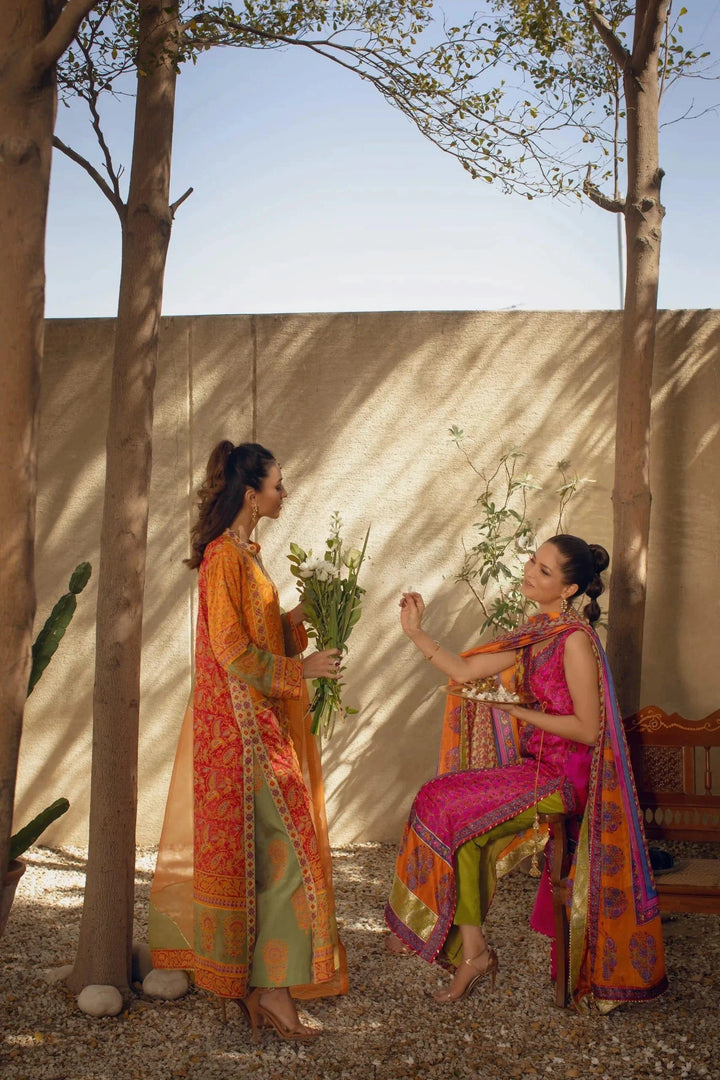 Shehrnaz - Yellow & Orange Block Printed Kaftan With Gotaa Work Paired With Block Printed Azaar – SHK-1069