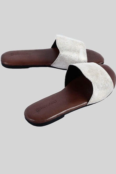 Novado - Flat Leather Sandals - Silver Foil - Studio by TCS