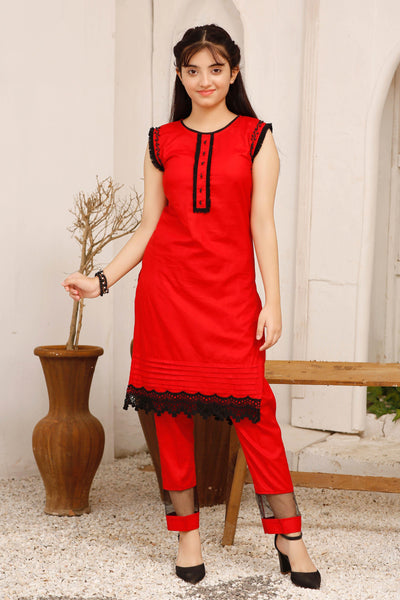 Modest - Red & Black Cotton 2 Piece - Studio by TCS