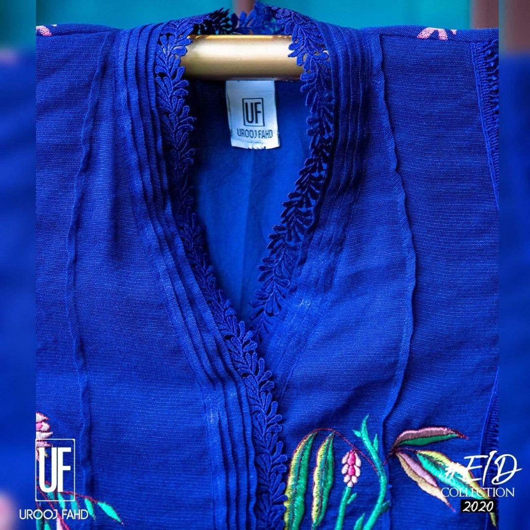 Urooj Atelier - Ink Blue Cotton Net Embroidered - 2 PC