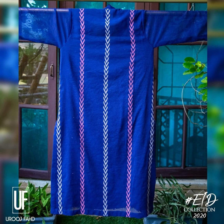 Urooj Atelier - Ink Blue Cotton Net Embroidered - 2 PC