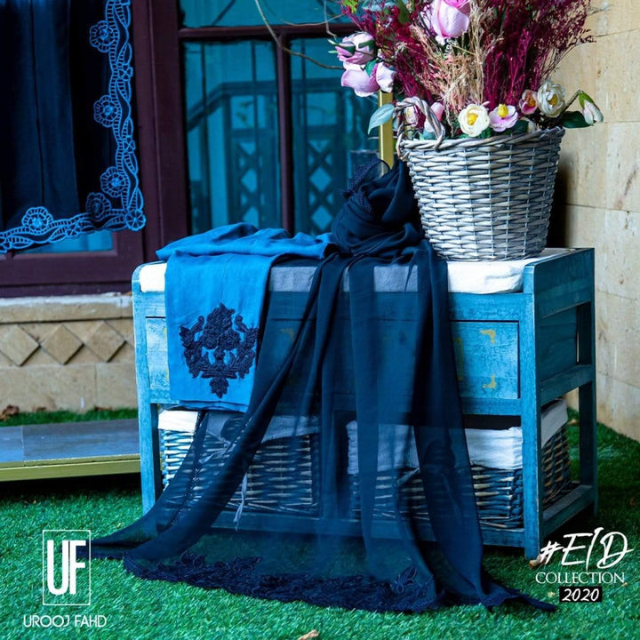 Urooj Atelier - Teal Blue & Black Ombre - 2 PC