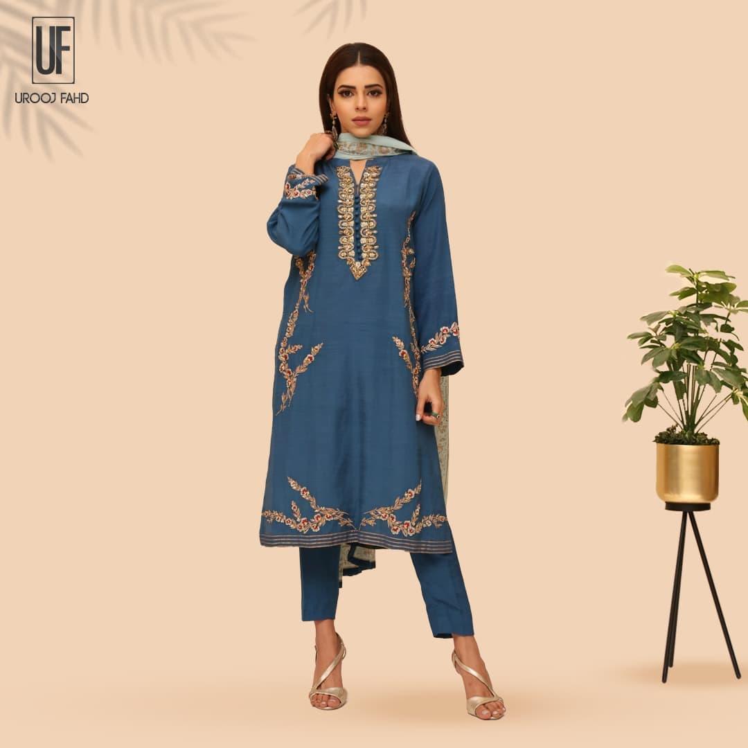 Urooj Atelier - Teal Blue Shirt - 2 PC