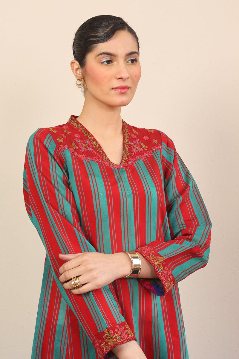 Generation - Morocon Kaftaan Embroidered 2-Piece - Red - Cotton