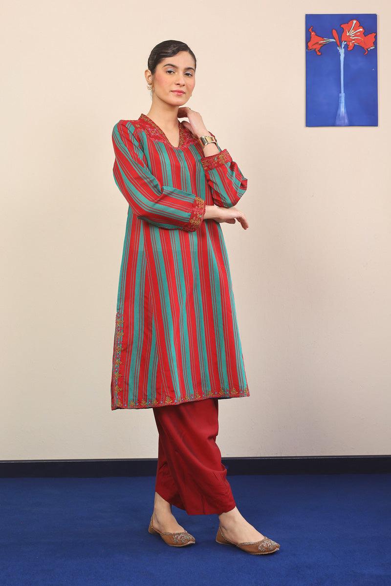 Generation - Morocon Kaftaan Embroidered 2-Piece - Red - Cotton