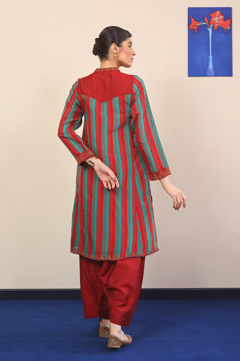 Generation - Morocon Kaftaan Embroidered 2-Piece - Red - Cotton