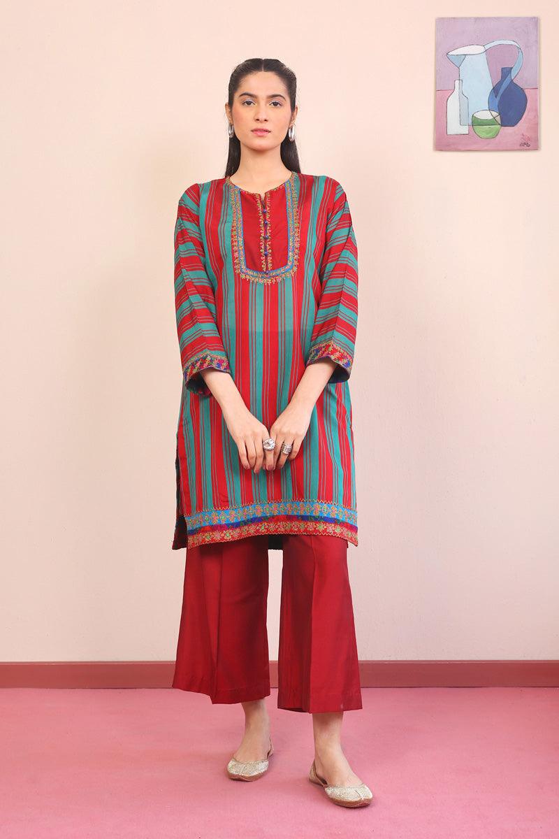 Generation - Morocon Kaftaan Striped 2-Piece Set - Red - Cotton