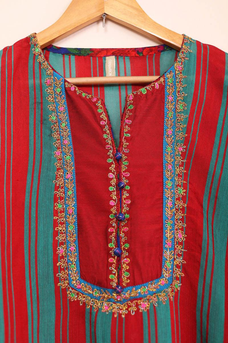 Generation - Morocon Kaftaan Striped 2-Piece Set - Red - Cotton