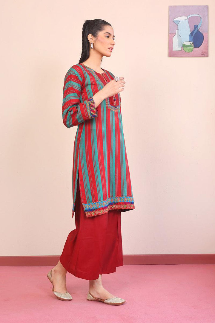 Generation - Morocon Kaftaan Striped 2-Piece Set - Red - Cotton