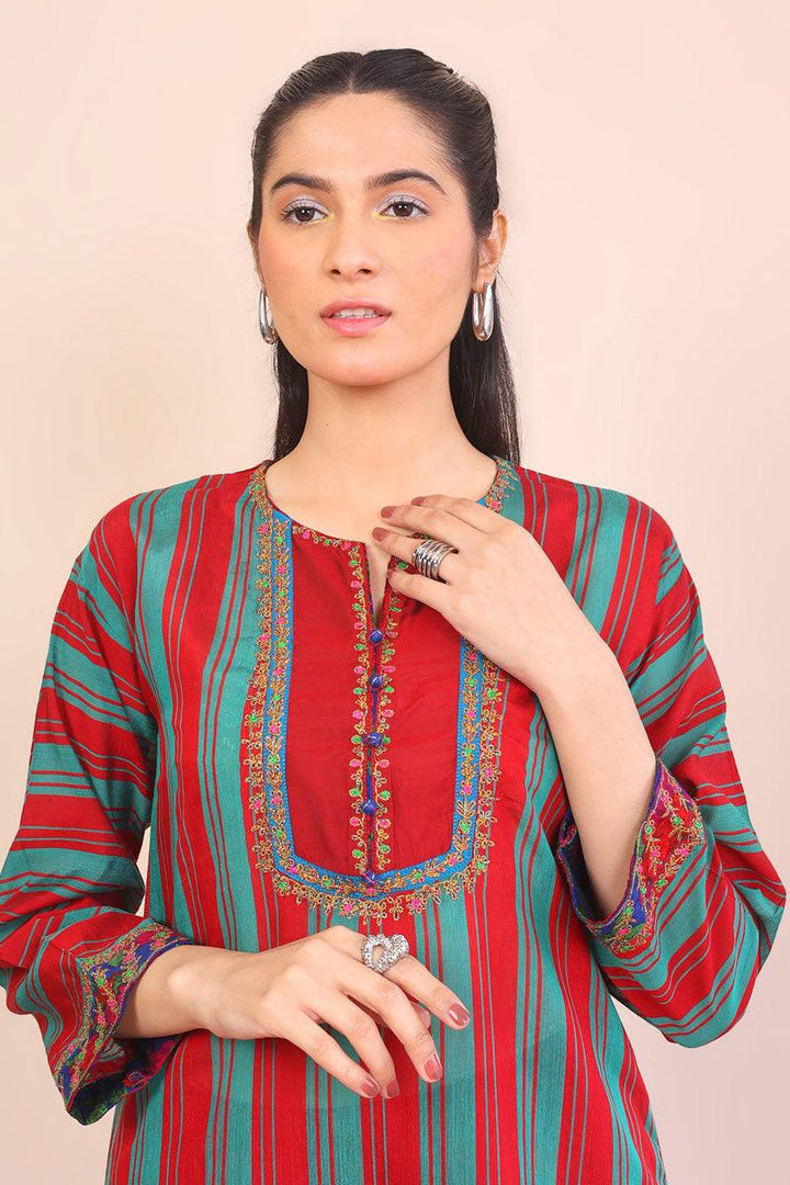 Generation - Morocon Kaftaan Striped 2-Piece Set - Red - Cotton