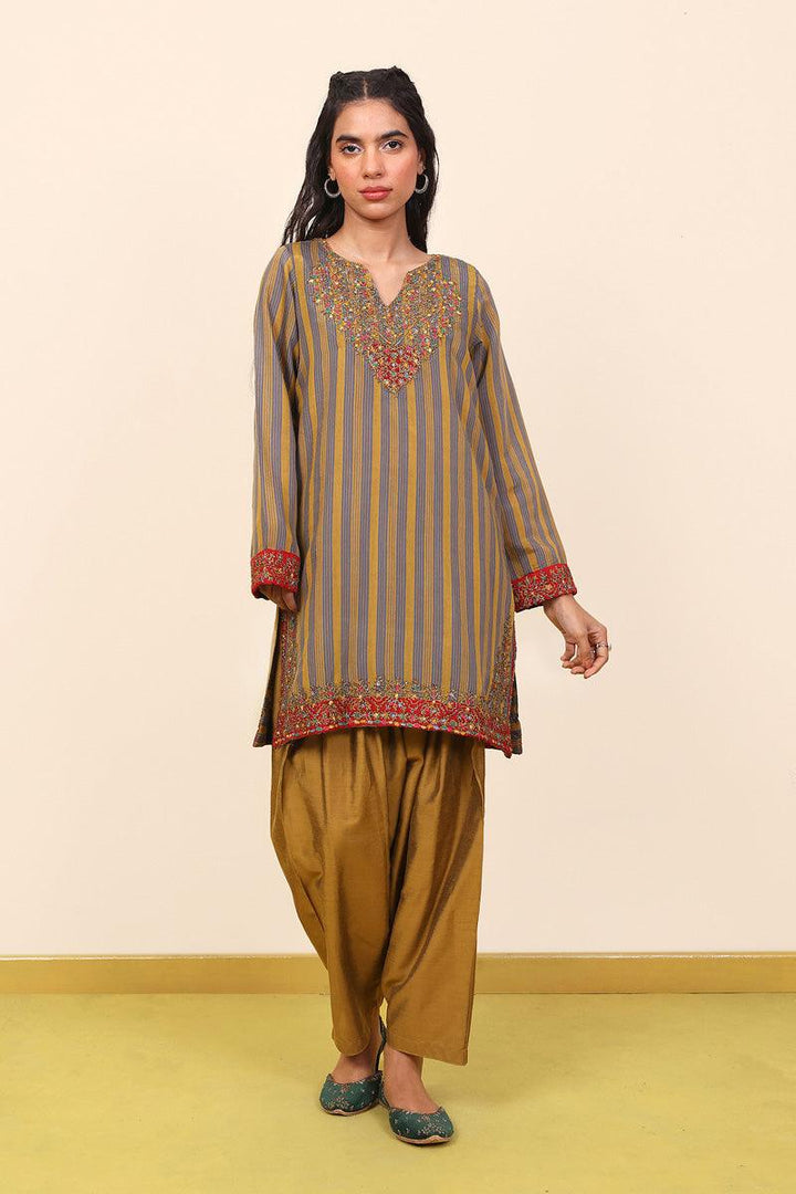 Generation - Morocon Kaftaan Embroidered 2 Piece - Mustard - Cotton