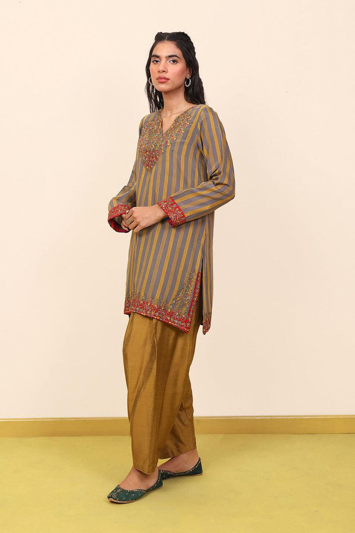 Generation - Morocon Kaftaan Embroidered 2 Piece - Mustard - Cotton
