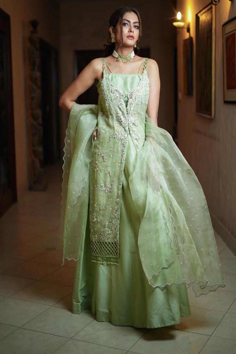 Yasmin Zaman - Apple green organza shirt and lehnga - F - 198 - 3 Piece