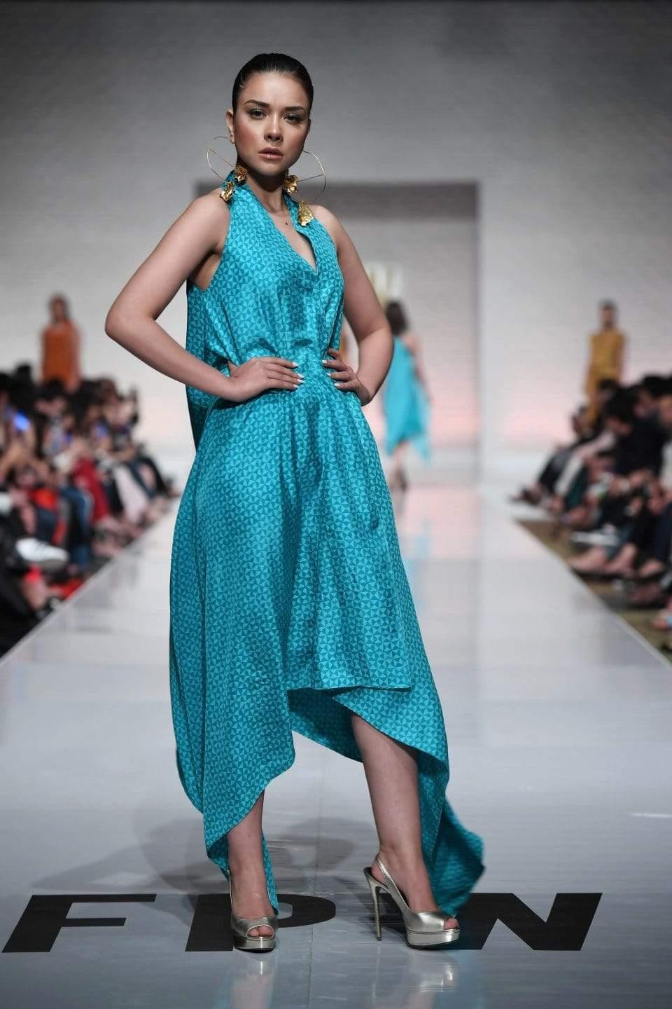 Yasmin Zaman - Aqua Printed Handkerchief Style Dress - 1 Piece