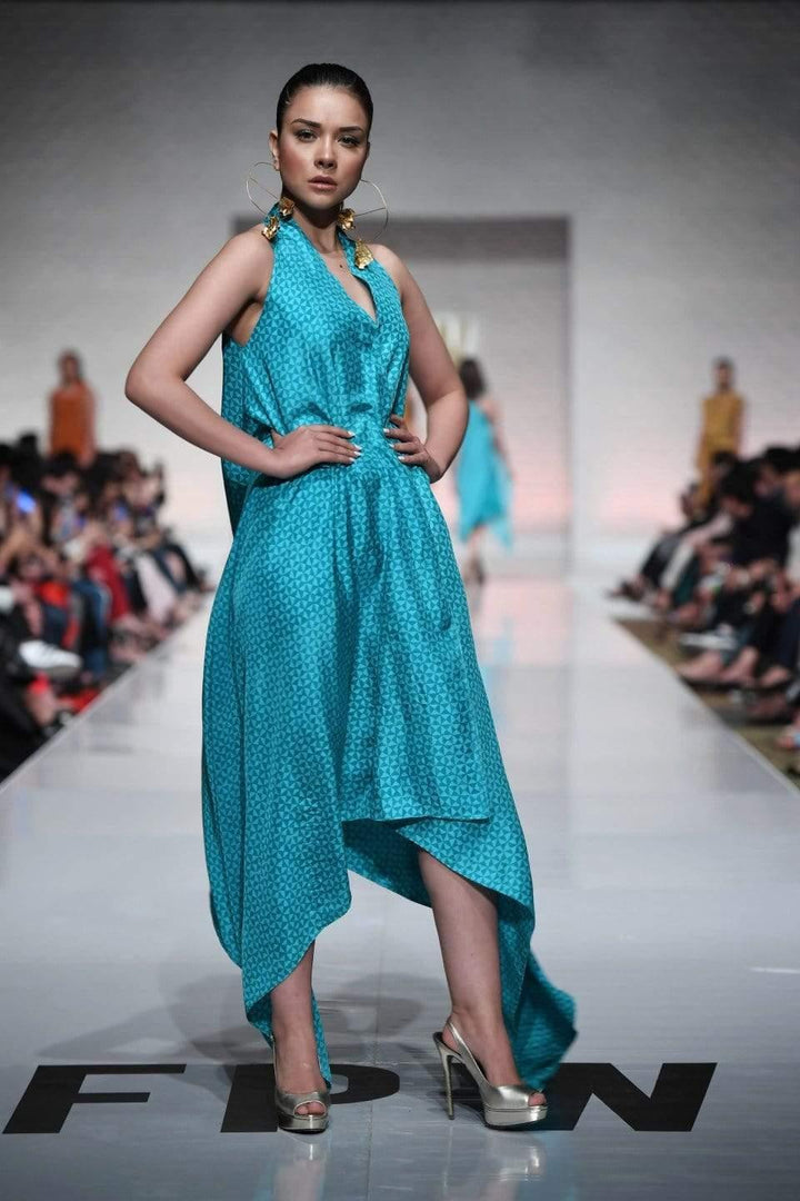 Yasmin Zaman - Aqua Printed Handkerchief Style Dress - 1 Piece