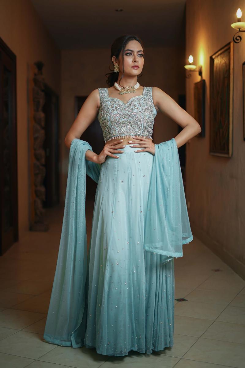 Yasmin Zaman - Aqua ombré net blouse and lehnga - F - 213 - 3 Piece