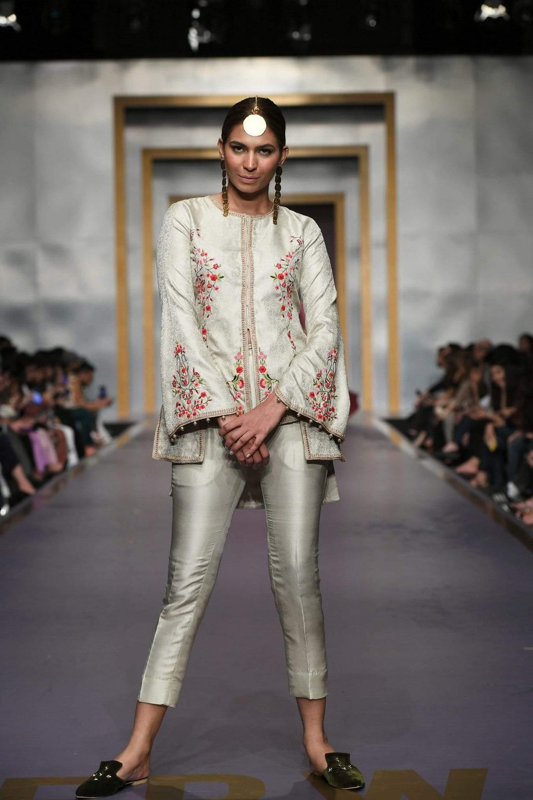 Yasmin Zaman - Cream Embroidered Jacket with Pants - F-184 - 2 Piece