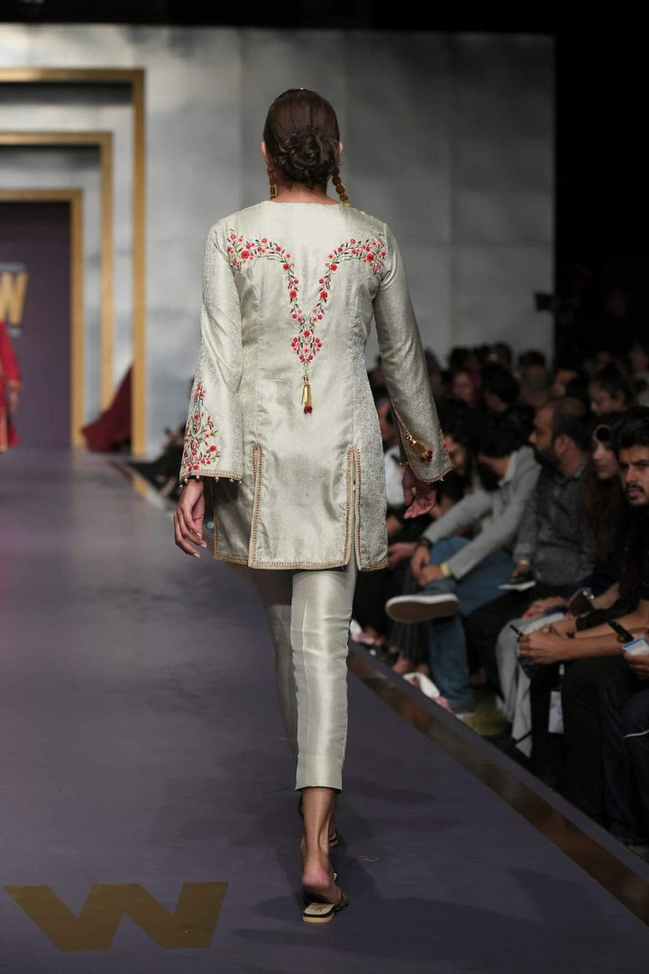 Yasmin Zaman - Cream Embroidered Jacket with Pants - F-184 - 2 Piece