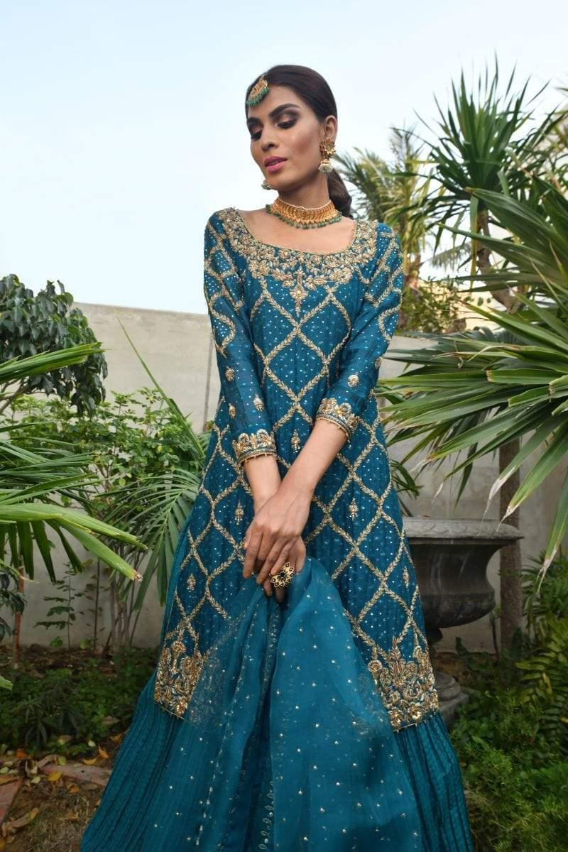 Yasmin Zaman - F-103 - Teal Silk - Net Shirt - 2 Piece