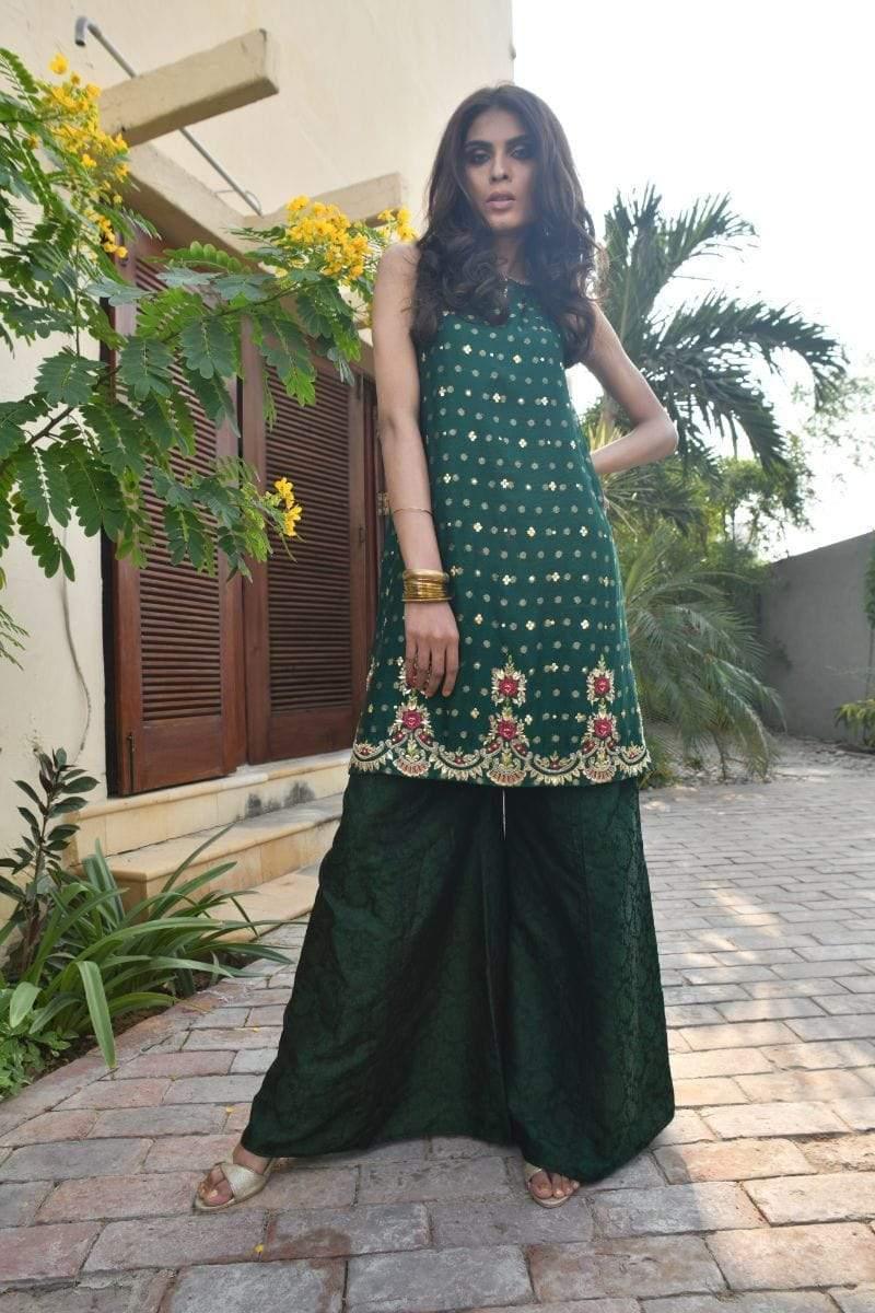 Yasmin Zaman - F-202 - Forest Green - Cotton Net - 3 Piece