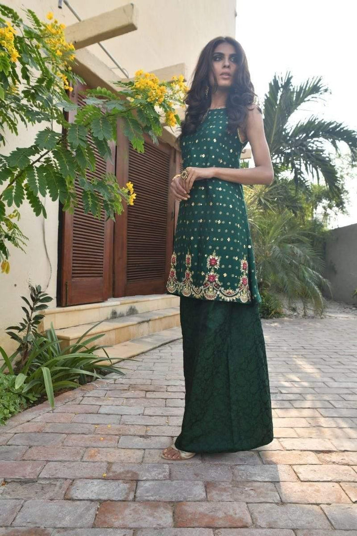 Yasmin Zaman - F-202 - Forest Green - Cotton Net - 3 Piece