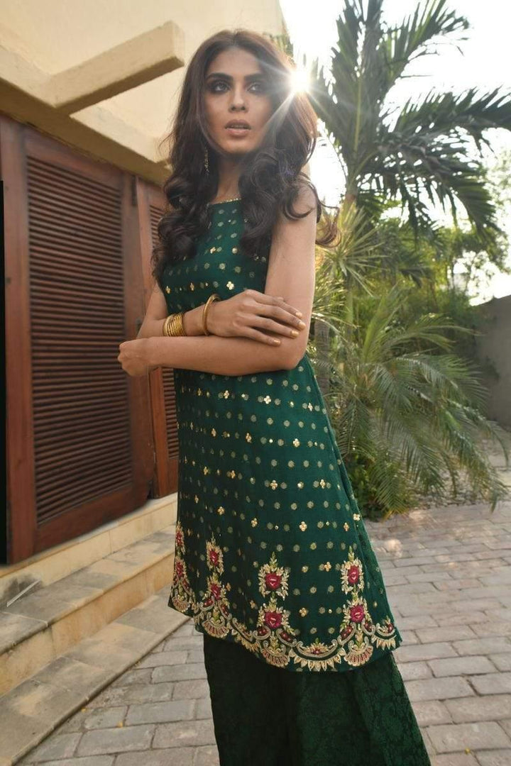 Yasmin Zaman - F-202 - Forest Green - Cotton Net - 3 Piece