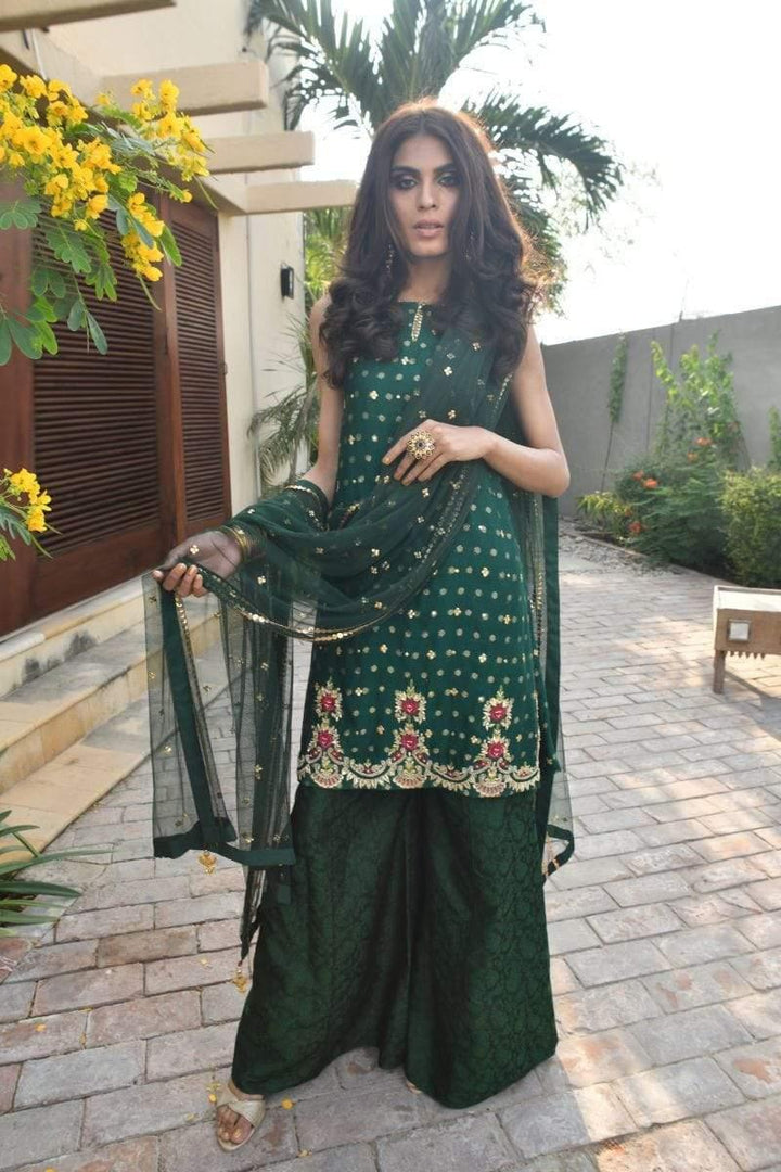 Yasmin Zaman - F-202 - Forest Green - Cotton Net - 3 Piece