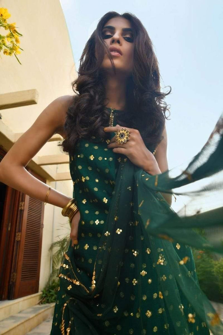 Yasmin Zaman - F-202 - Forest Green - Cotton Net - 3 Piece