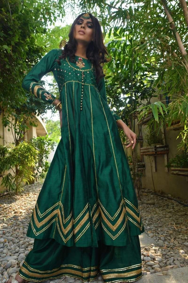 Yasmin Zaman - F-205 - Emerald Green - Anarkali - 3 Piece