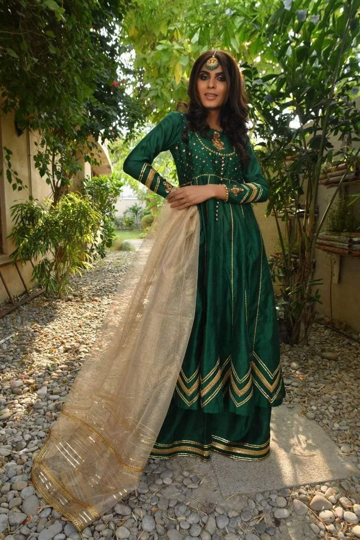 Yasmin Zaman - F-205 - Emerald Green - Anarkali - 3 Piece