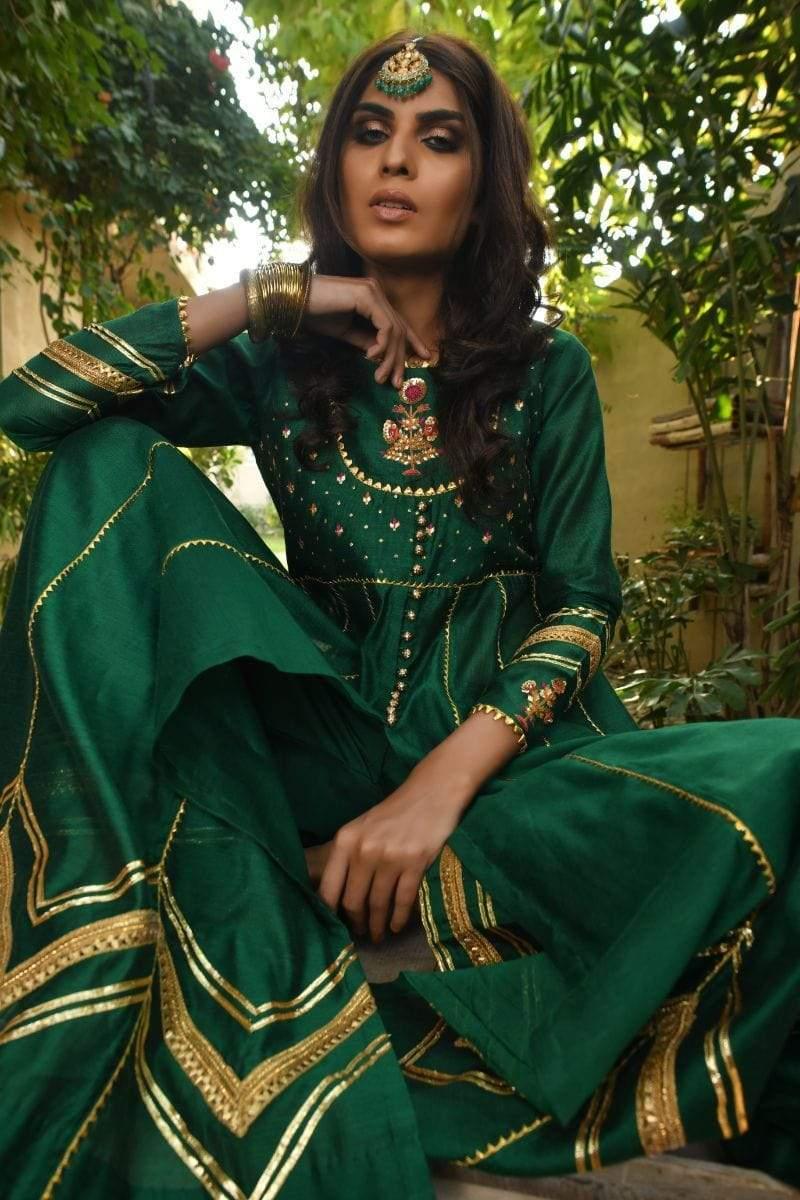 Yasmin Zaman - F-205 - Emerald Green - Anarkali - 3 Piece