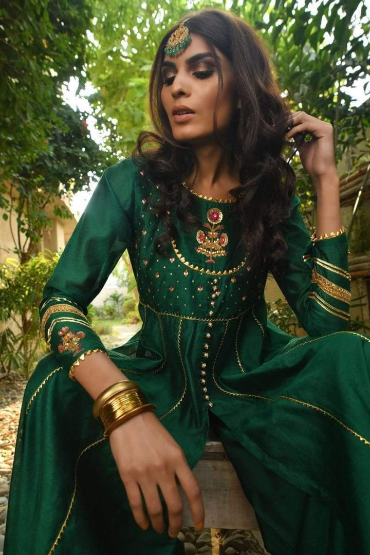 Yasmin Zaman - F-205 - Emerald Green - Anarkali - 3 Piece
