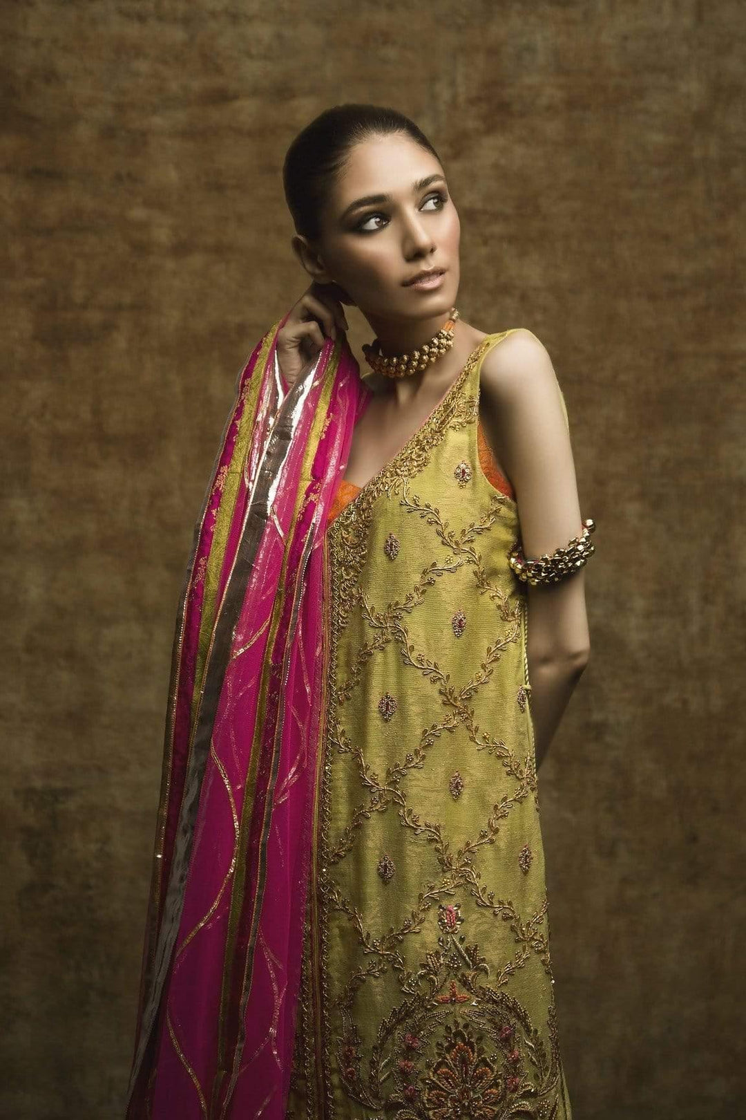 Yasmin Zaman - Green with Crush Izzar - F-172 - 1 Piece